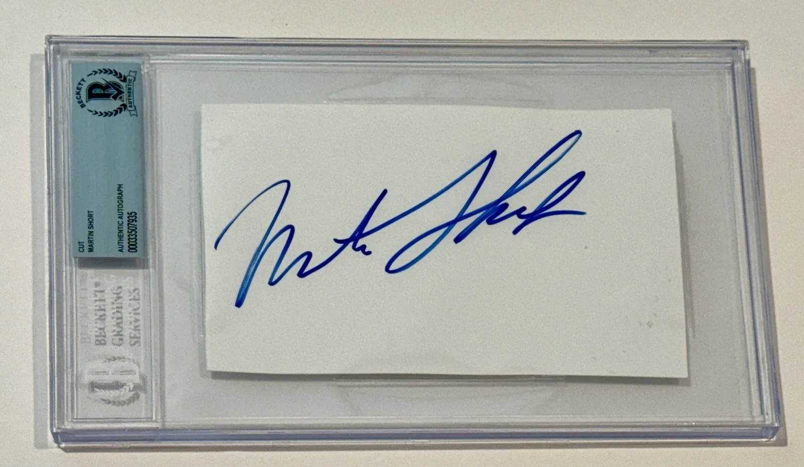 Martin Short — Martin Short signed cut Index Card actor comedian SNL Beckett coa slab