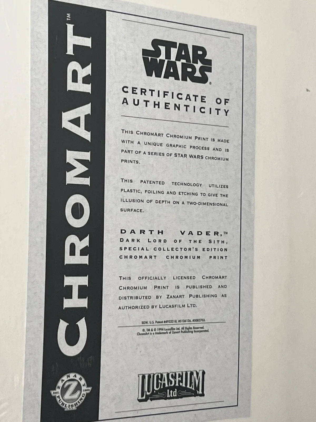 Star Wars - Empire Strikes Back ChromArt Poster - Darth Vader w/ COA, image 3