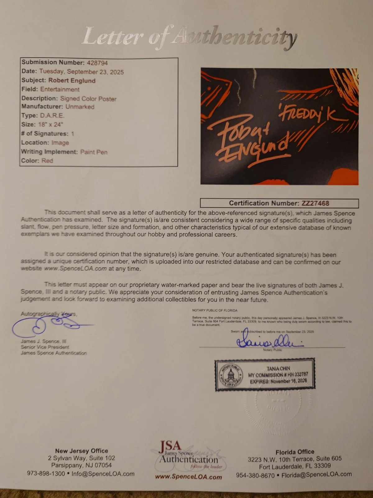 Movie/Horror Original Freddy Krueger poster signed by Robert Englund, image 3