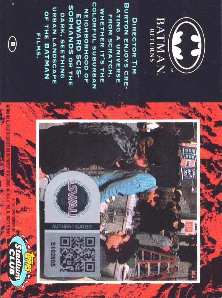 danny devito — Danny Devito Signed 1992 Topps Stadium Club Batman Returbs Penguin #B Card SWAU, image 2