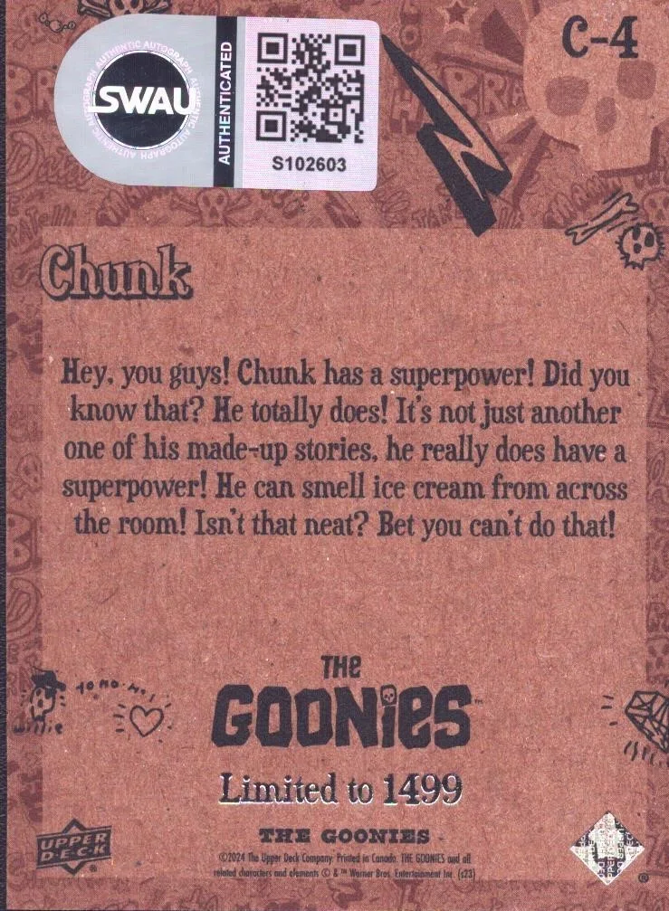 jeff cohen — Jeff Cohen Signed 2024 Upper Deck The Goonies Weekly Characters #C4 Chunk SWAU 2, image 2