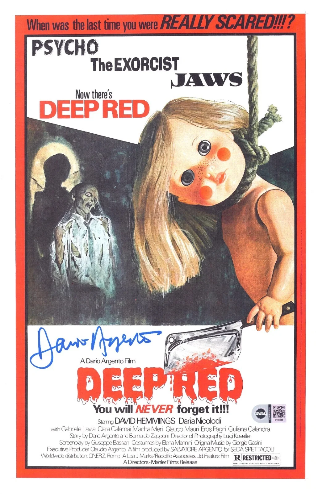 dario argento — Dario Argento Signed 11x17 Photo Deep Red SWAU