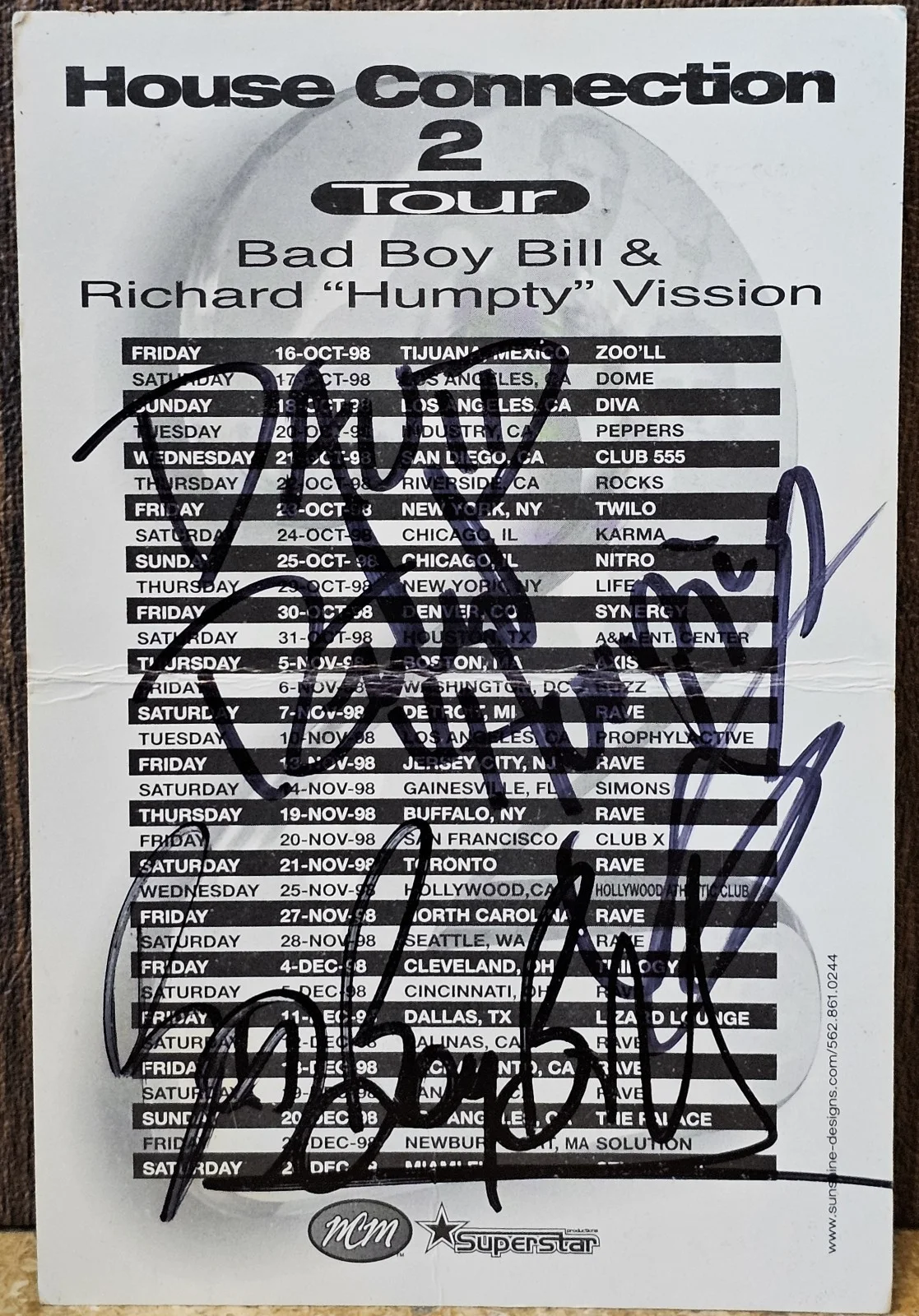 1998 Bad Boy Bill & Richard "Humpty" Vission House Music Icon Signed Tour Promo, изображение 2