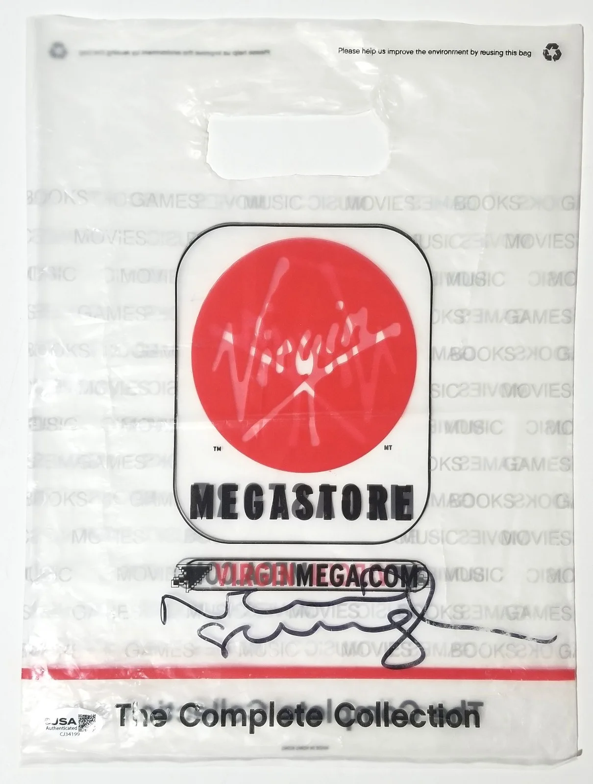Noel Gallagher of Oasis SIGNED Virgin Records Megastore Shopping Bag JSA COA, изображение 2