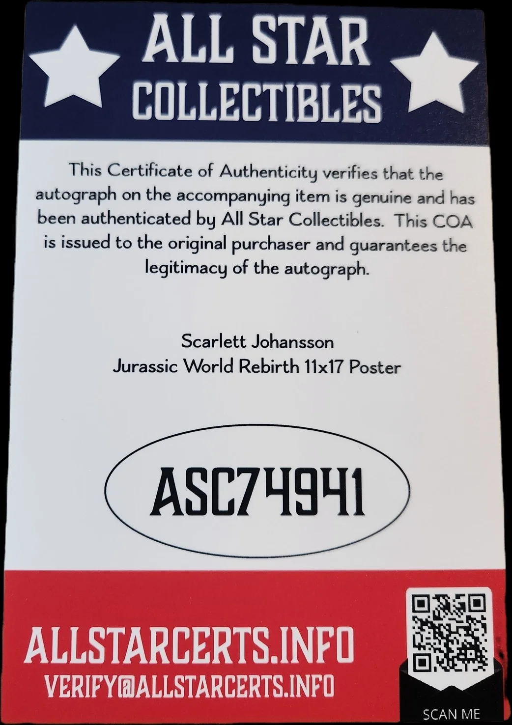 Jurassic World Rebirth SCARLETT JOHANSSON Signed Photo 11x17" - COA Included, изображение 2