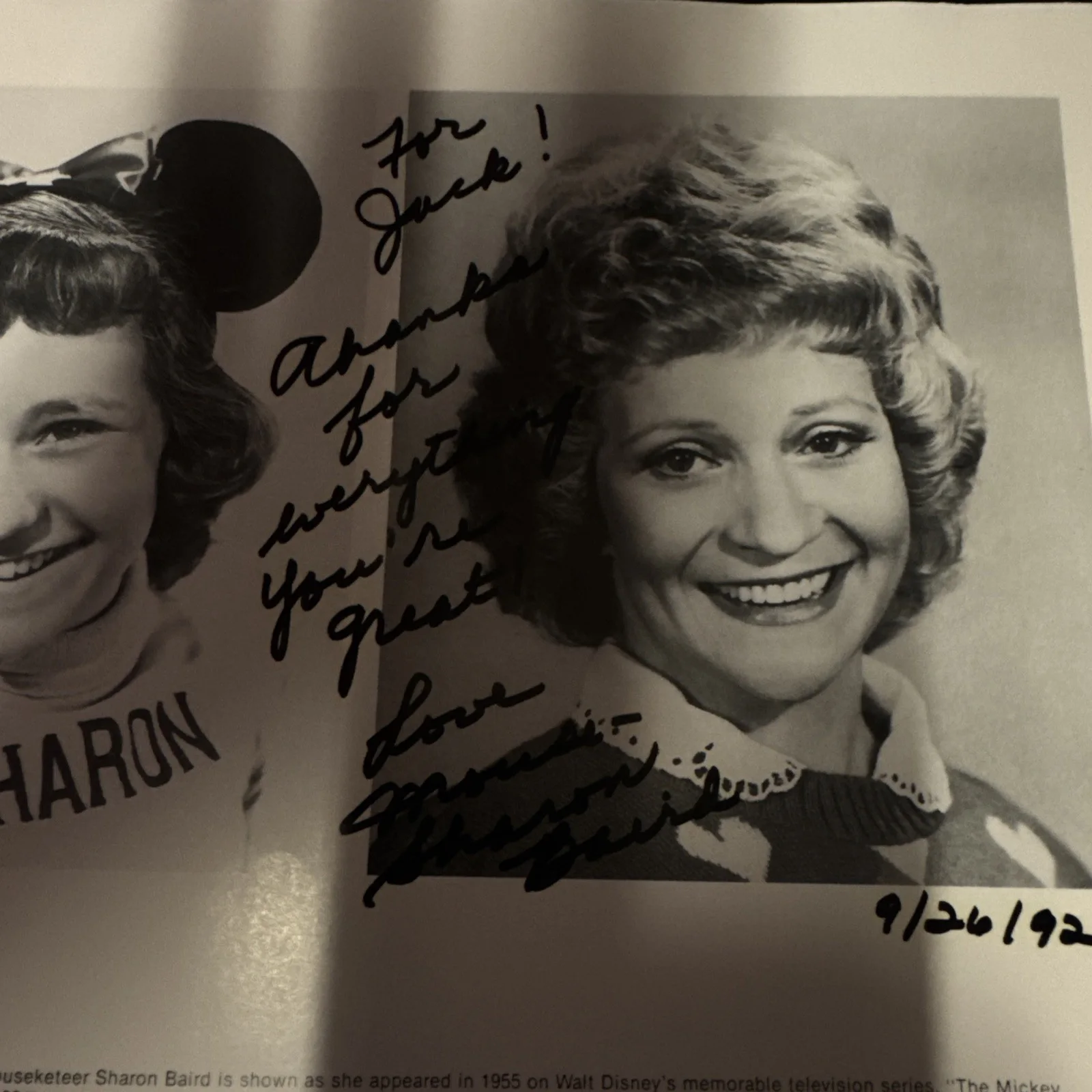 The Mickey Mouse Club - Mouseketeer Sharon Baird - Autographed Signed Photo, image 2