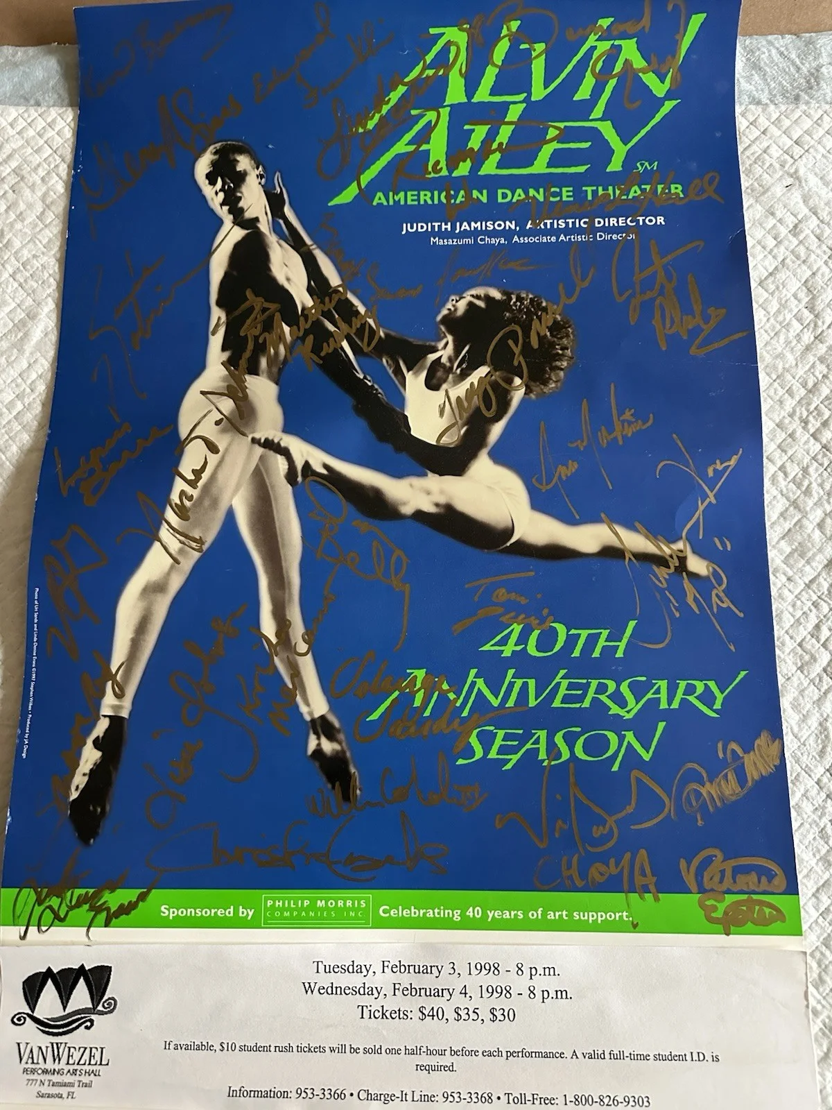 Vtg Alvin Ailey American Dance Theater Poster 1998 Autographed Many Signatures, изображение 2