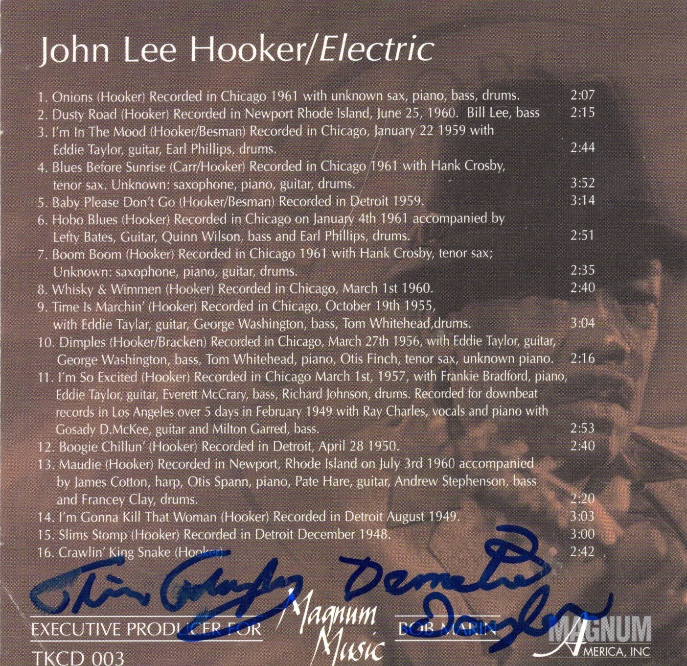 JOHN LEE HOOKER Electric Autographed CD Cover/Booklet CD NOT INCLUDED, image 3