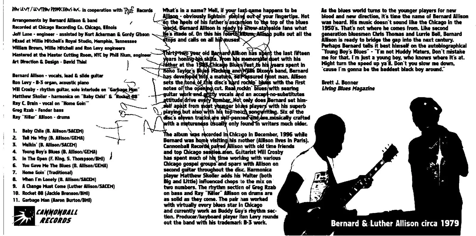 BENARD ALLISON Keepin' The Blues Alive Autographed CD Cover CD NOT INCLUDED, изображение 2