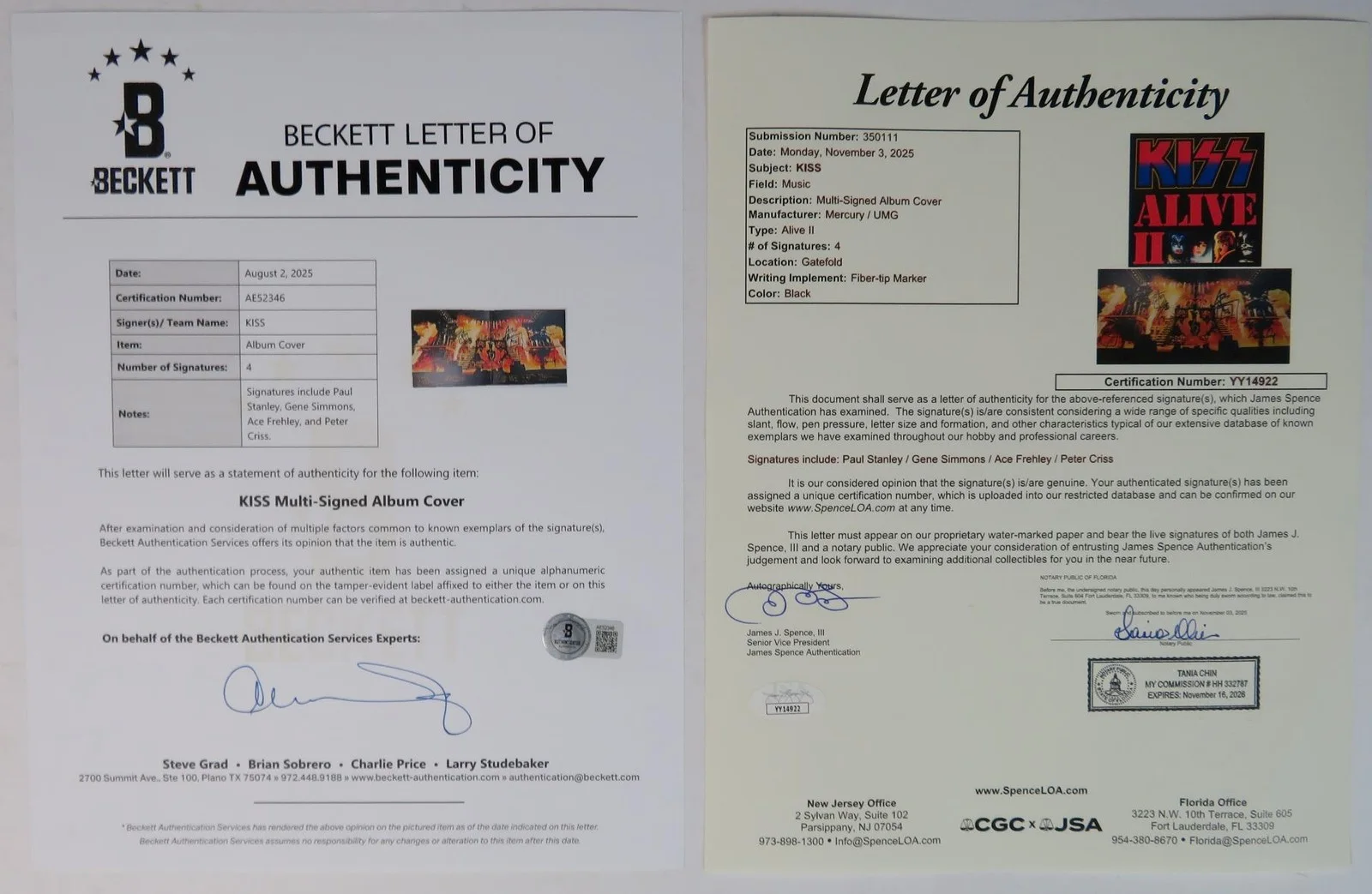 KISS Signed Autograph Auto "Alive II" Album Vinyl Gatefold LP by 4 JSA BAS, изображение 3