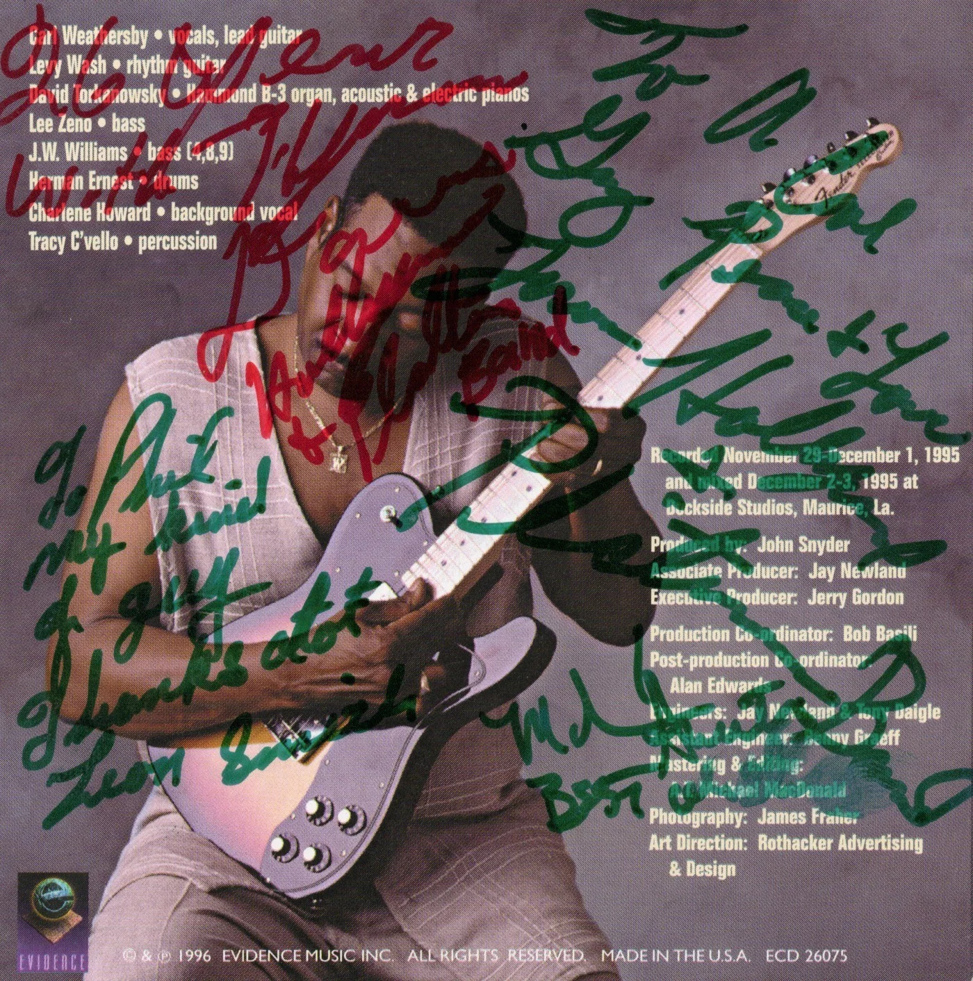 CARL WEATHERSBY Don't Lay Your Blues On Me Autographed CD Cover CD NOT INCLUDED, изображение 2