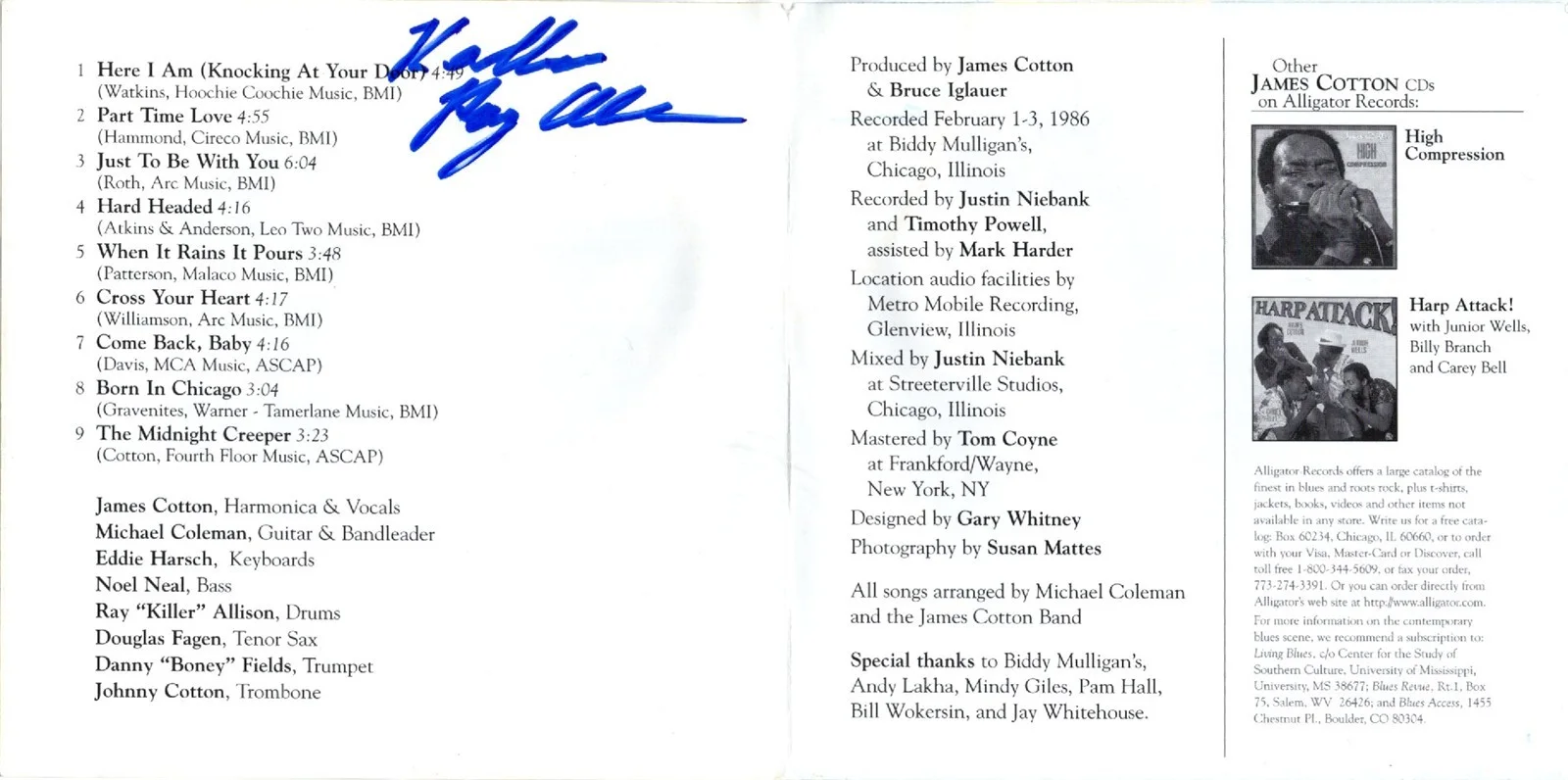 JAMES COTTON AND HIS BIG BAND Live From Chicago! Autographed CD Cover ONLY NO CD, image 2
