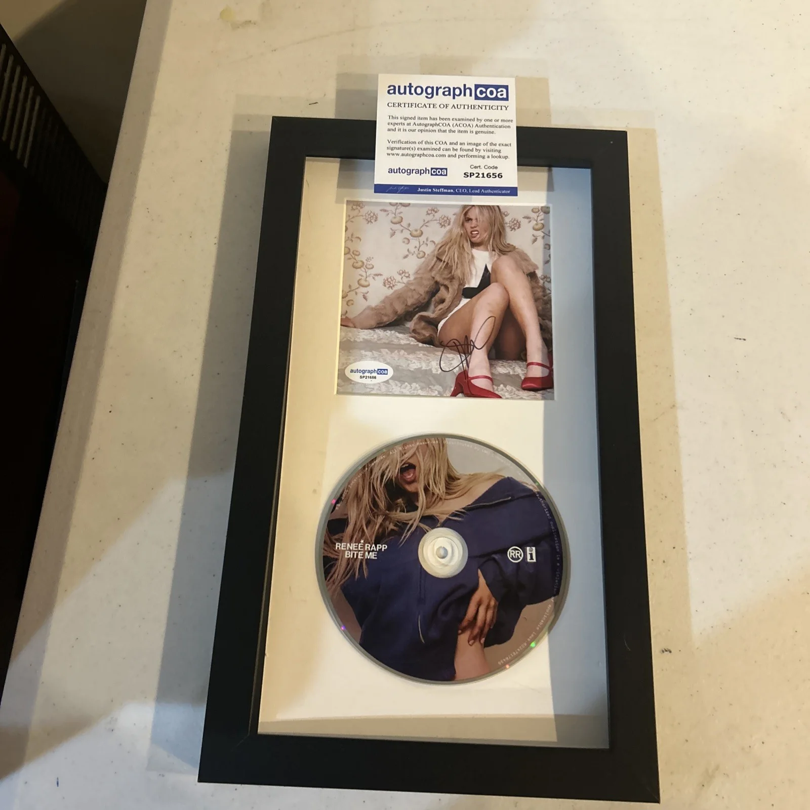 RENEE RAPP SIGNED AUTOGRAPH FRAMED CD DISPLAY ACOA BITE ME, image 2