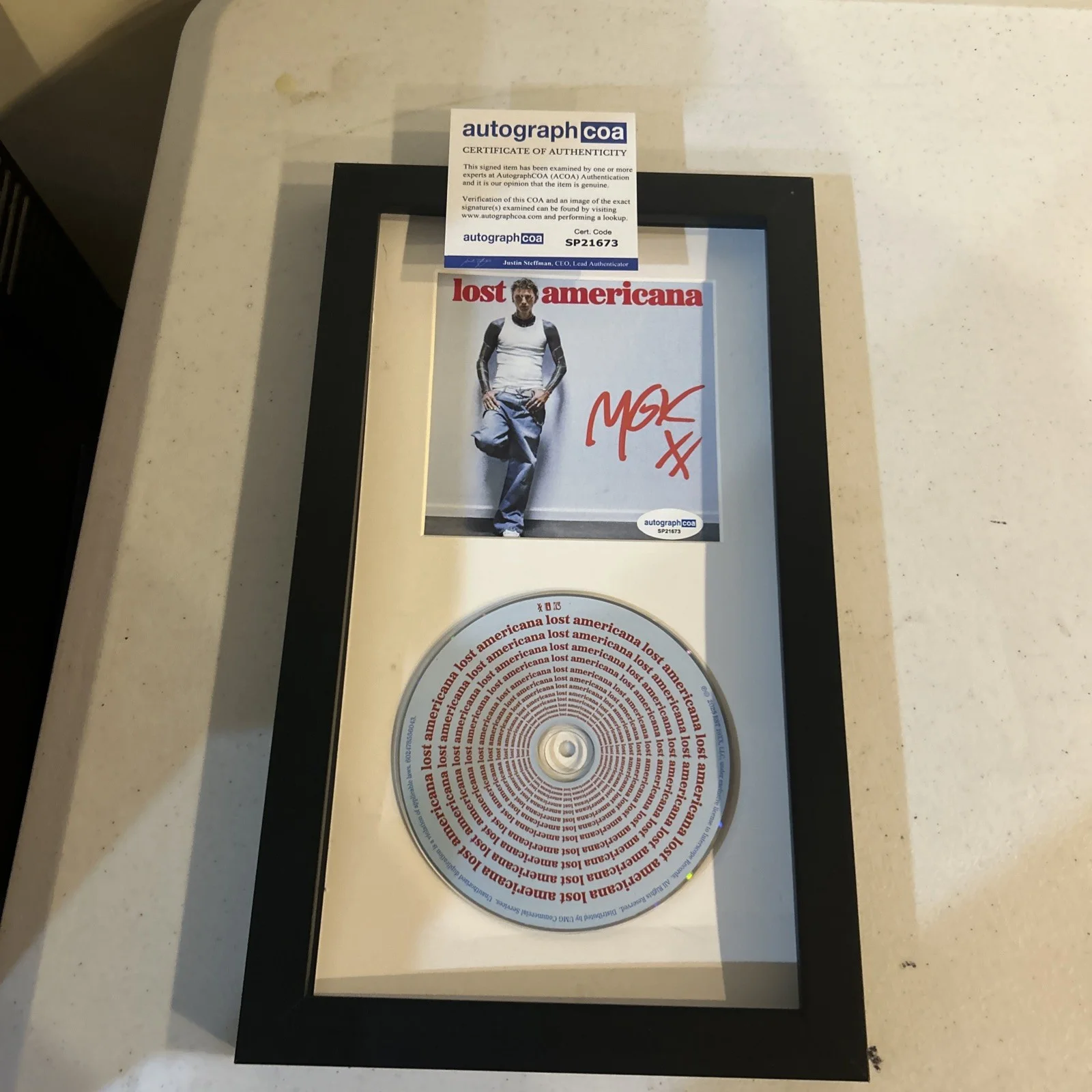 MACHINE GUN KELLY SIGNED AUTOGRAPH FRAMED CD DISPLAY ACOA LOST AMERICANA, image 2