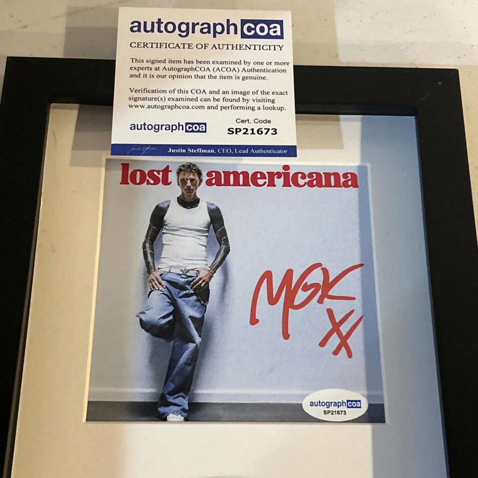 MACHINE GUN KELLY SIGNED AUTOGRAPH FRAMED CD DISPLAY ACOA LOST AMERICANA, image 3