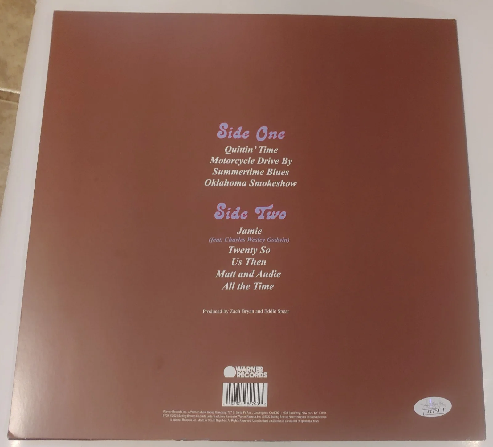 ZACH BRYAN signed LP Record Summertime Blues JSA Authenticated, image 3