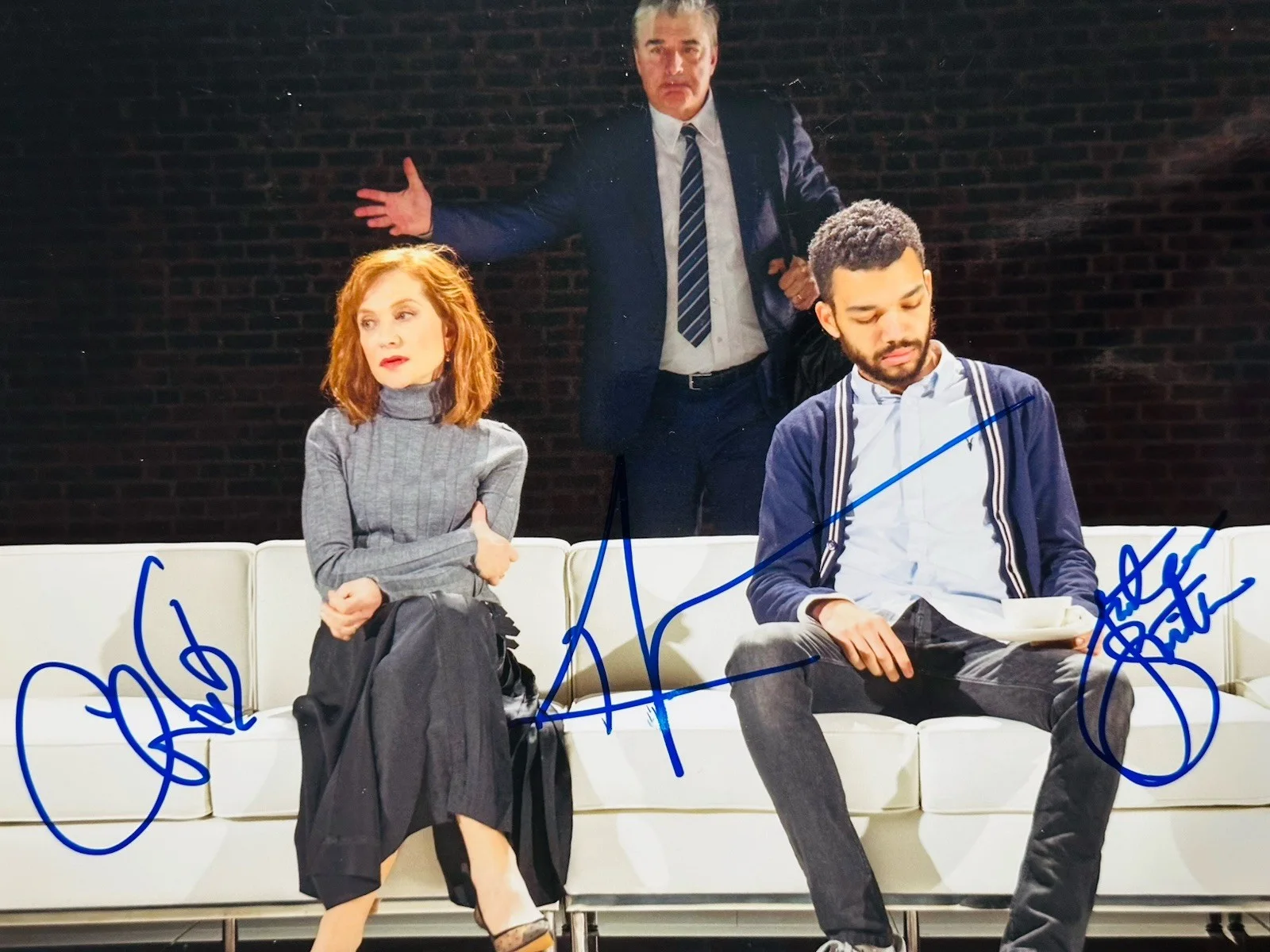 Isabelle Huppert, Chris Noth, Justice Smith — Isabelle Huppert, Chris Noth & Justice Smith signed Mother 8x10 photo. Proof., image 2