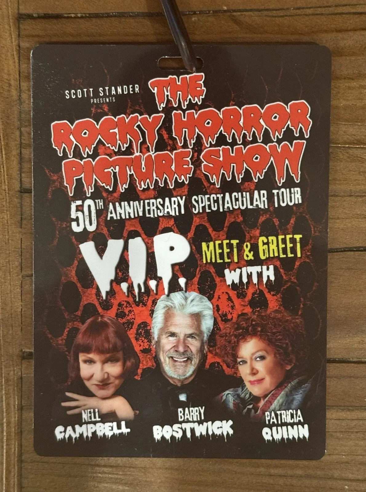 Barry Bostwick, Nell Campbell, Patricia Quinn — SIGNED Rocky Horror 50th Anniversary Tour VIP Badge - Campbell, Bostwick, Quinn, изображение 3