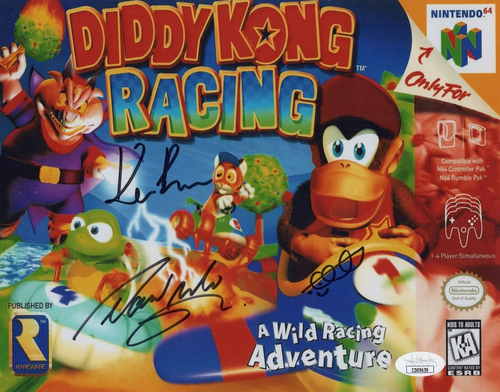 David Wise, Kevin Bayliss & Chris Sutherland — Chris Sutherland David Wise +1 Signed 8x10 Diddy Kong Racing Photo Rare JSA COA