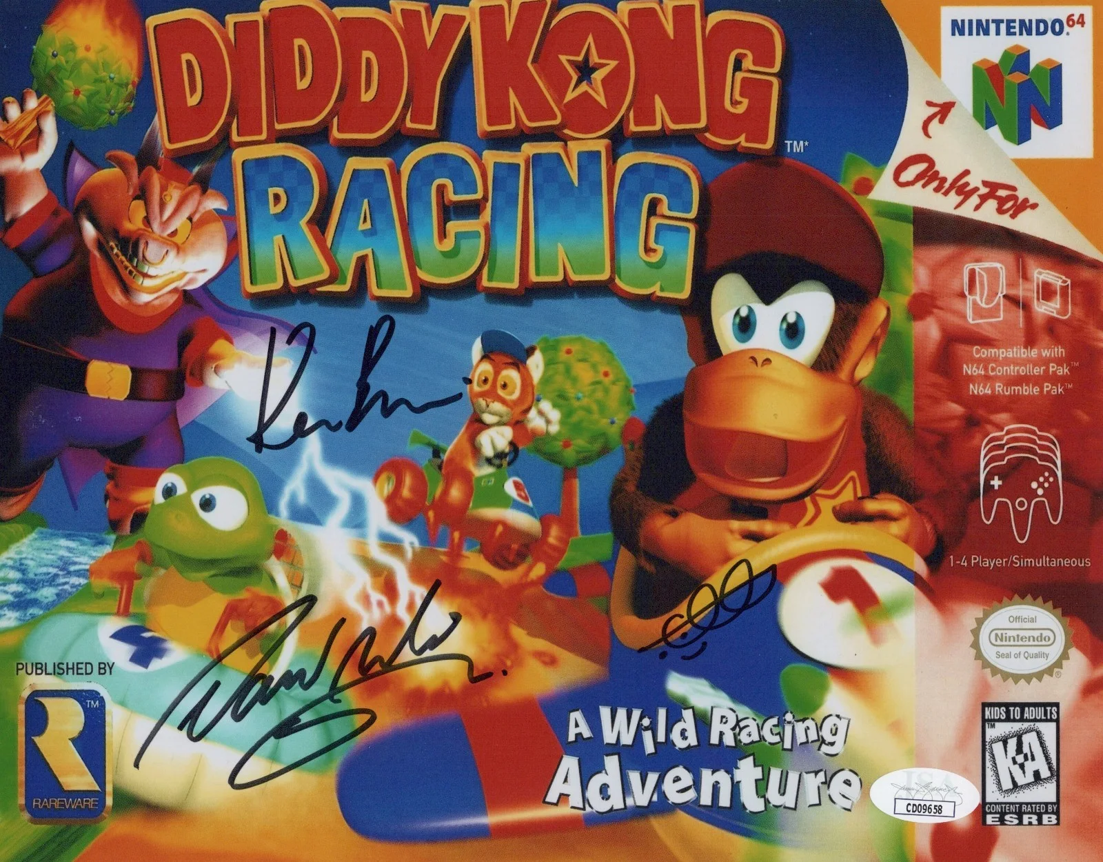 David Wise, Kevin Bayliss & Chris Sutherland — Chris Sutherland David Wise +1 Signed 8x10 Diddy Kong Racing Photo Rare JSA COA