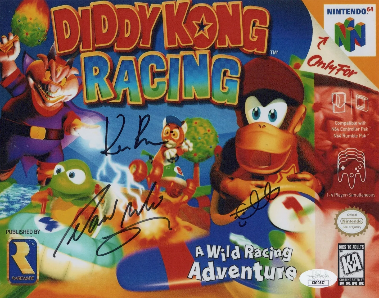 David Wise, Kevin Bayliss & Chris Sutherland — Chris Sutherland David Wise +1 Signed 8x10 Diddy Kong Racing Photo Rare JSA COA