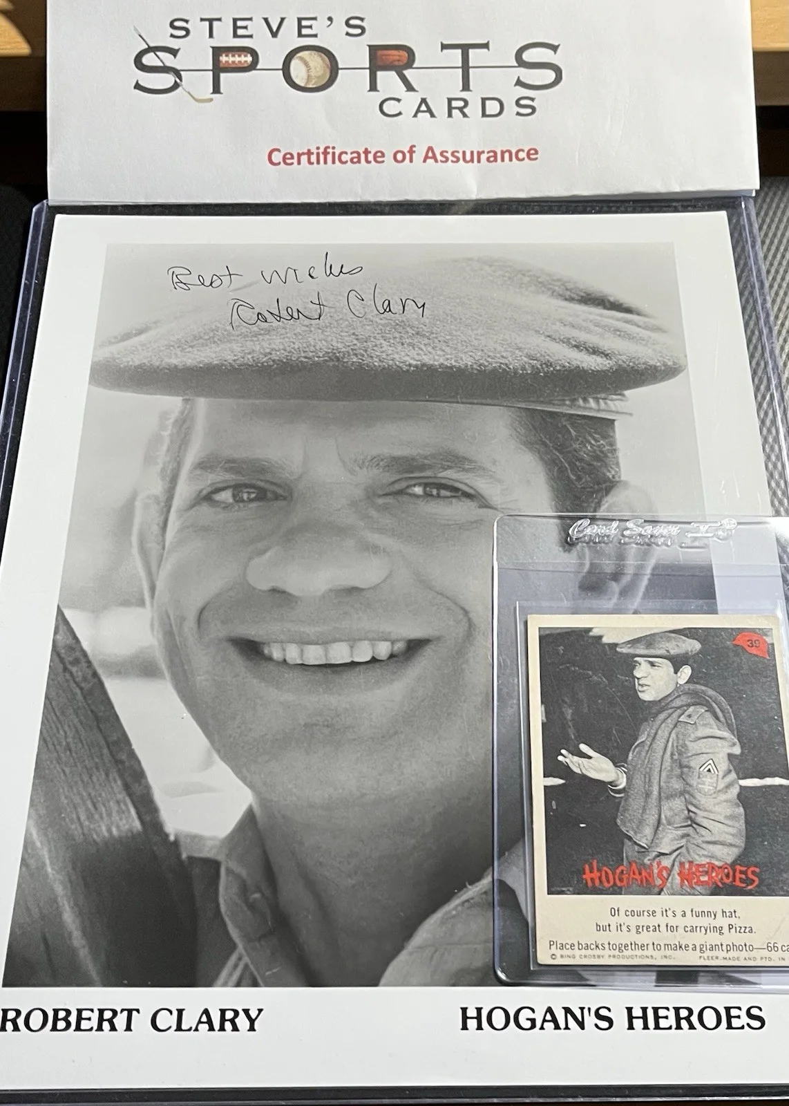 Robert Clary — Robert Clary aka LeBeau Hogans Heroes Signed 8x10 Auto & Orig 1965 Fleer Card