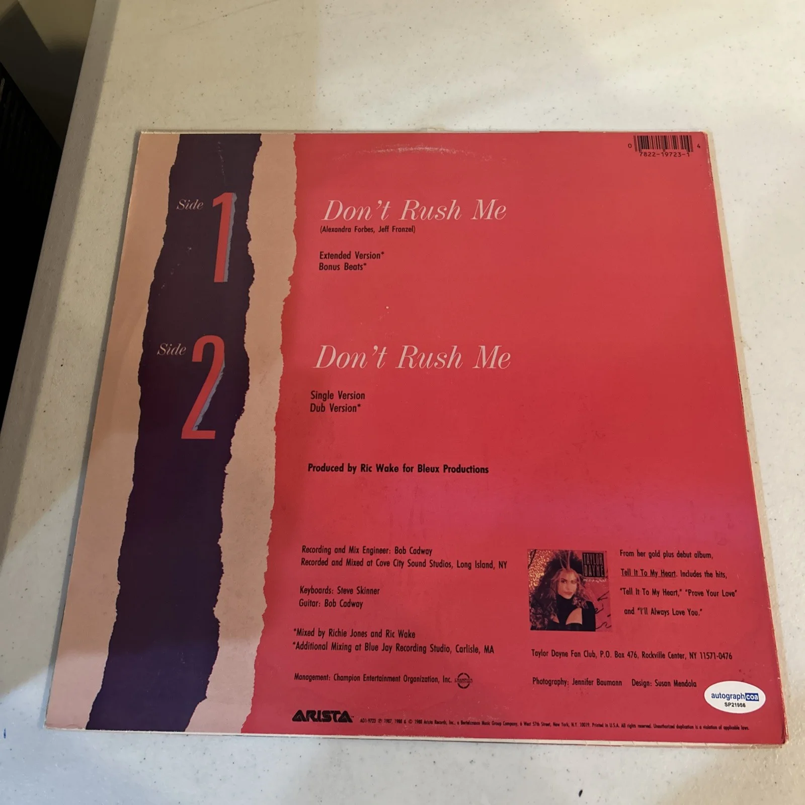 TAYLOR DAYNE SIGNED AUTOGRAPH VINYL ALBUM ACOA DONT RUSH ME RECORD LP, image 5