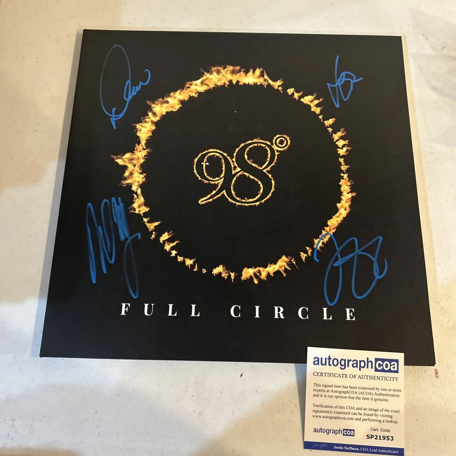 98 DEGREES SIGNED AUTOGRAPH VINYL ALBUM ACOA FULL CIRCLE RECORD LP, image 2
