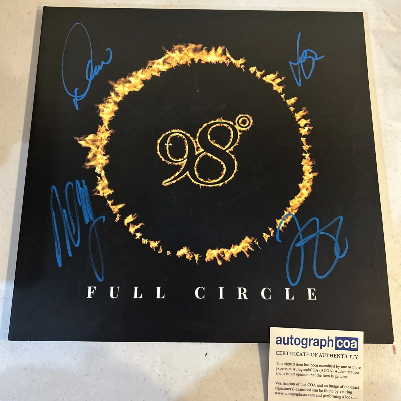 98 DEGREES SIGNED AUTOGRAPH VINYL ALBUM ACOA FULL CIRCLE RECORD LP, image 3