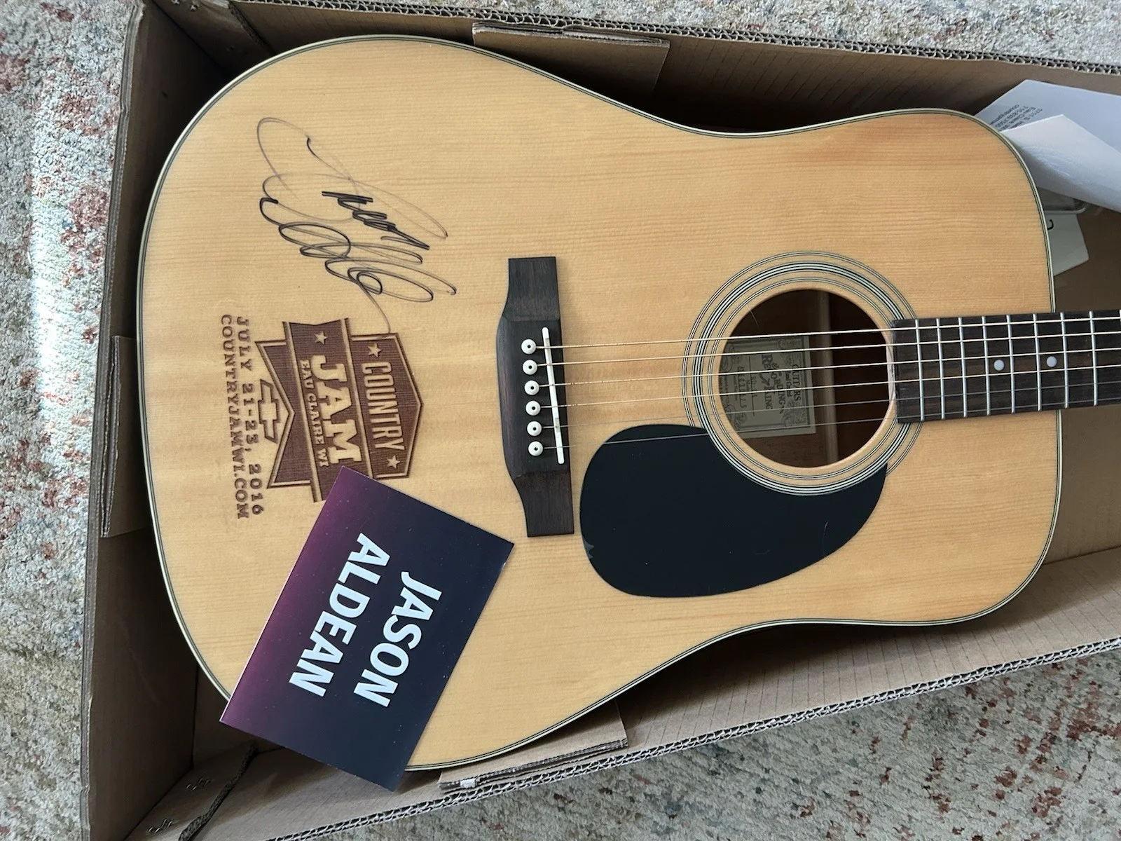 Jason Aldean Signed Autographed Country Jam Acoustic guitar, image 5