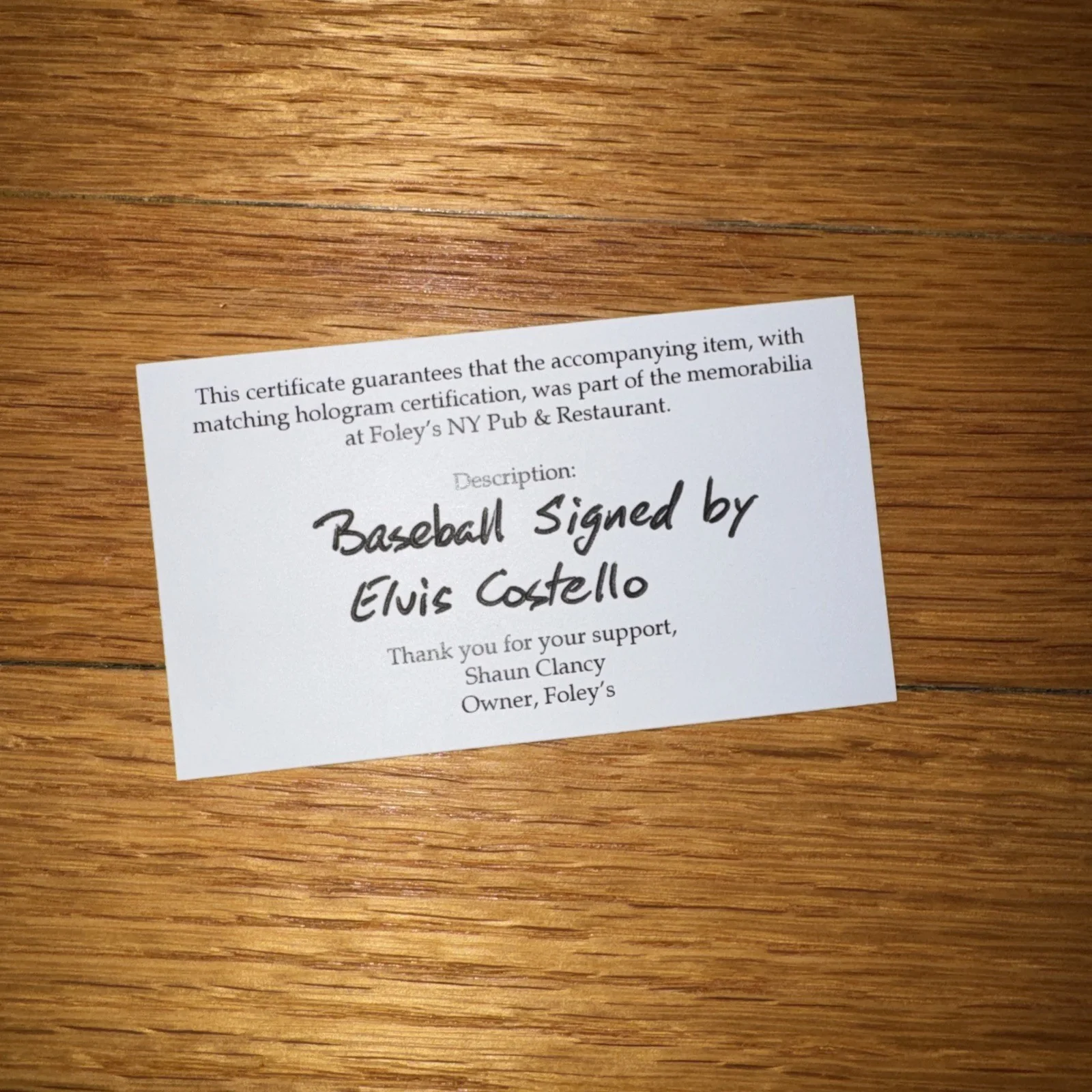 Elvis Costello Signed Baseball (Foleys NYC Bar), image 4
