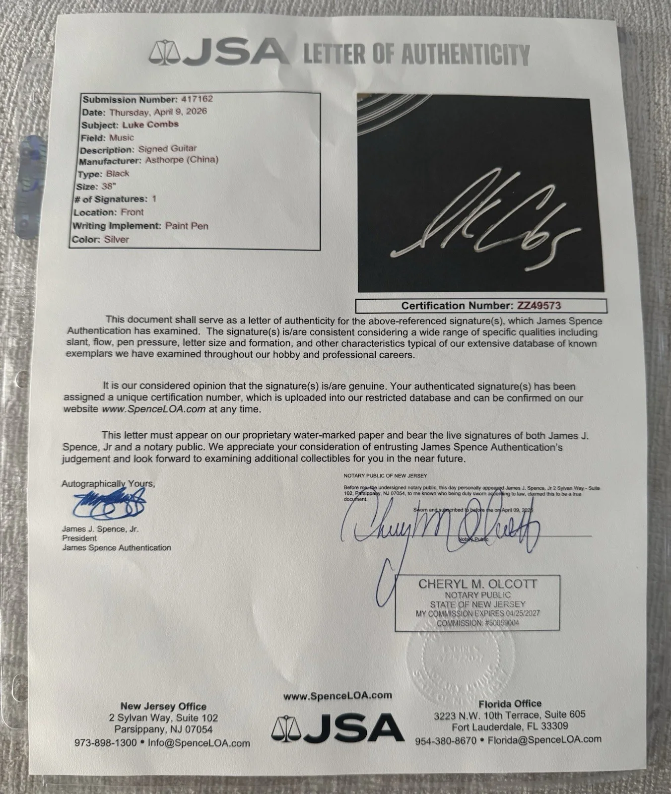 Luke Combs Autograph Signed Black Guitar Ashthorpe 38” Country Music JSA COA LOA, изображение 5