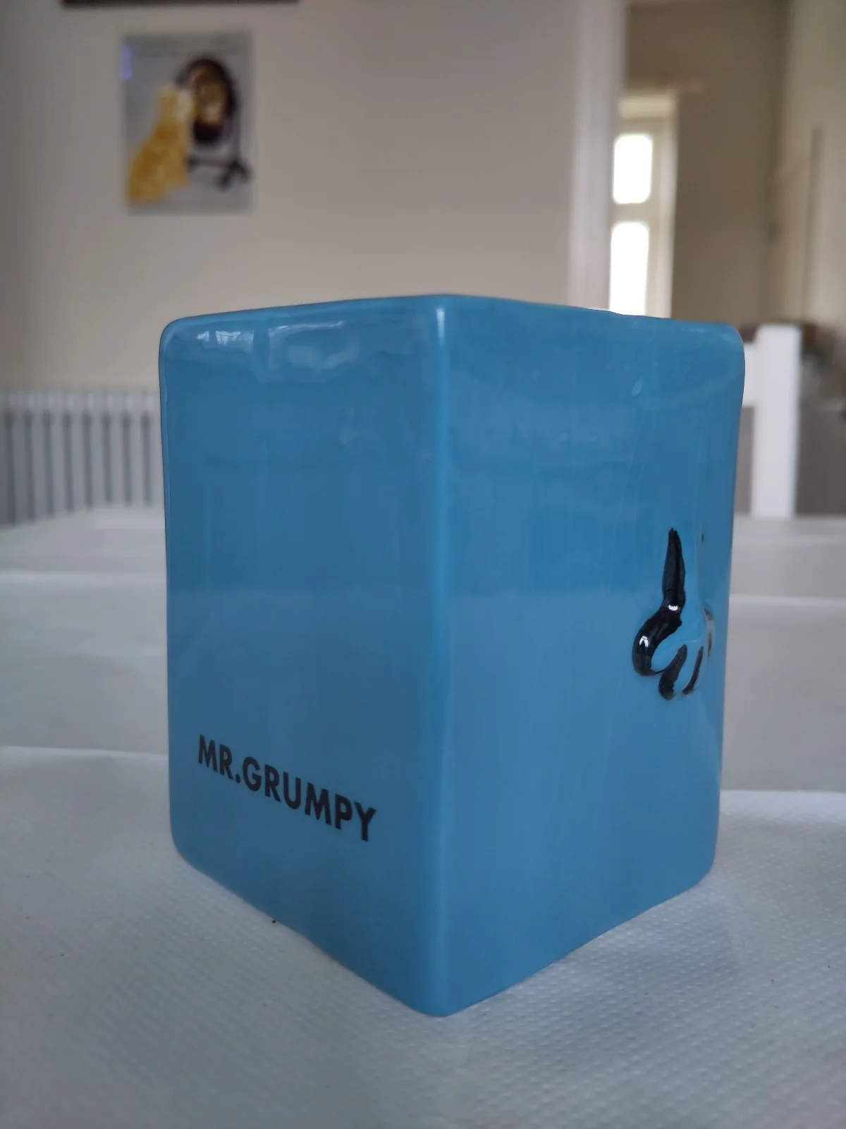 Mr. Grumpy blue cube character mug, image 5