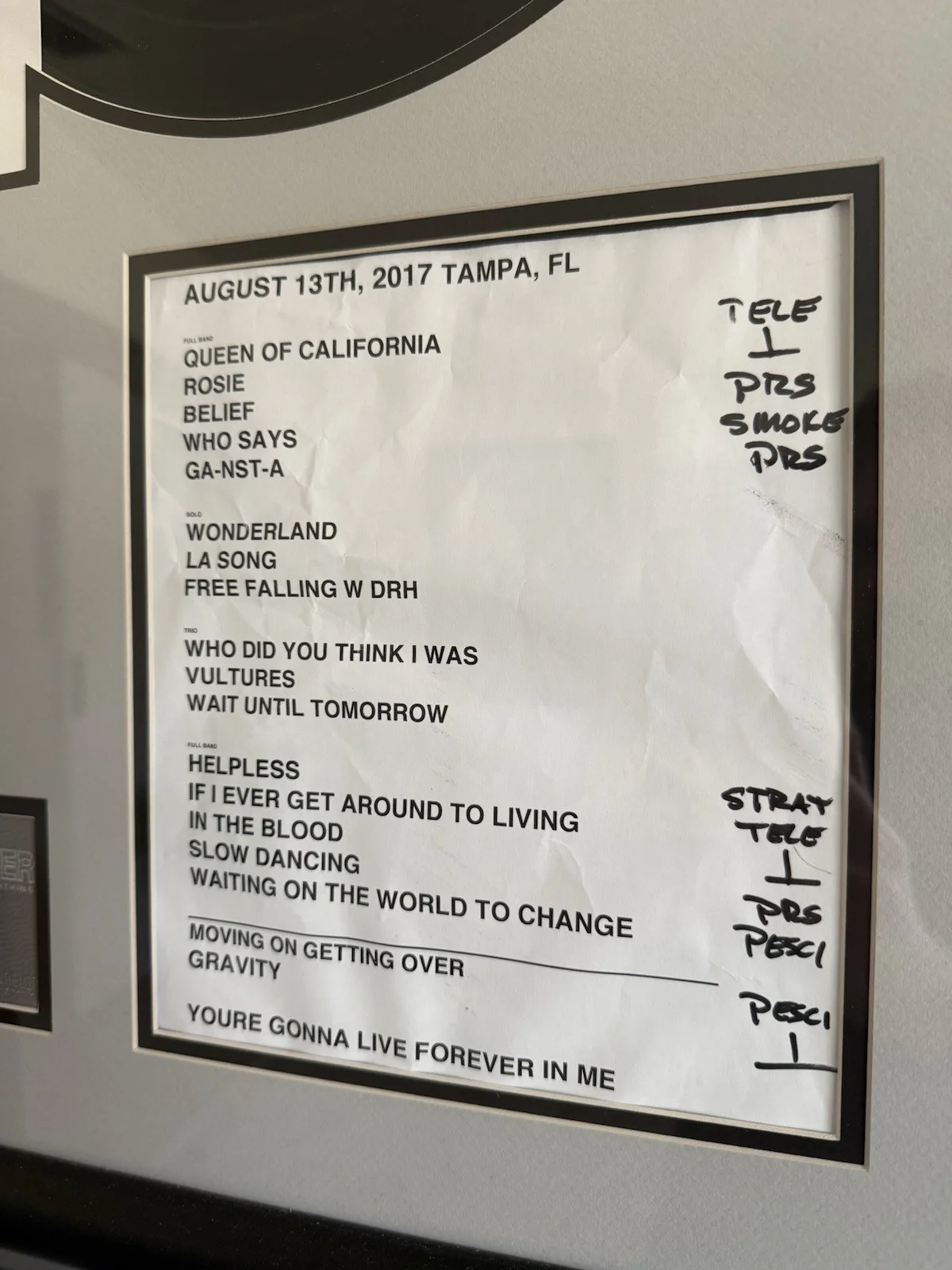 John Mayer Autographed Vinyl & Hand Written Stage Setlist JSA Certified With LOA, image 2