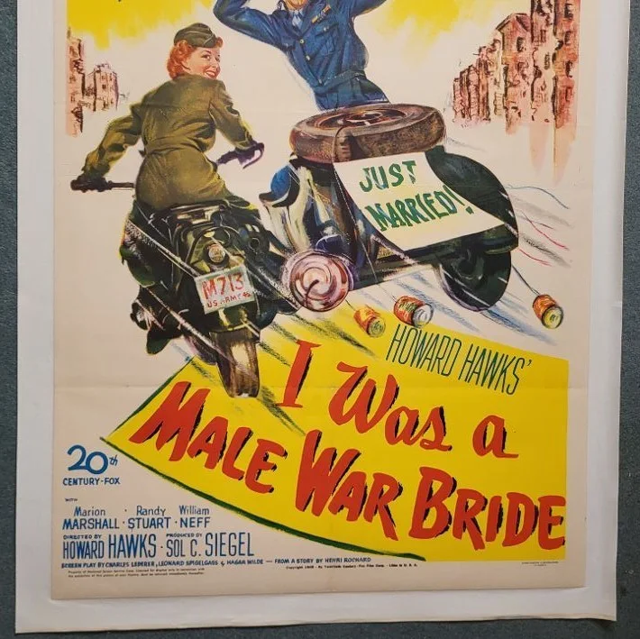 I WAS A MALE WAR BRIDE 1949 Cary Grant Hawks RARE Vintage US 1 Sh Poster LINEN, изображение 4