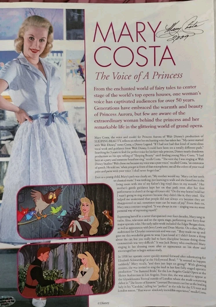 Mary Costa — Mary Costa Princess Aurora Disney Sleeping Beauty Signed Autograph 17×11, image 2