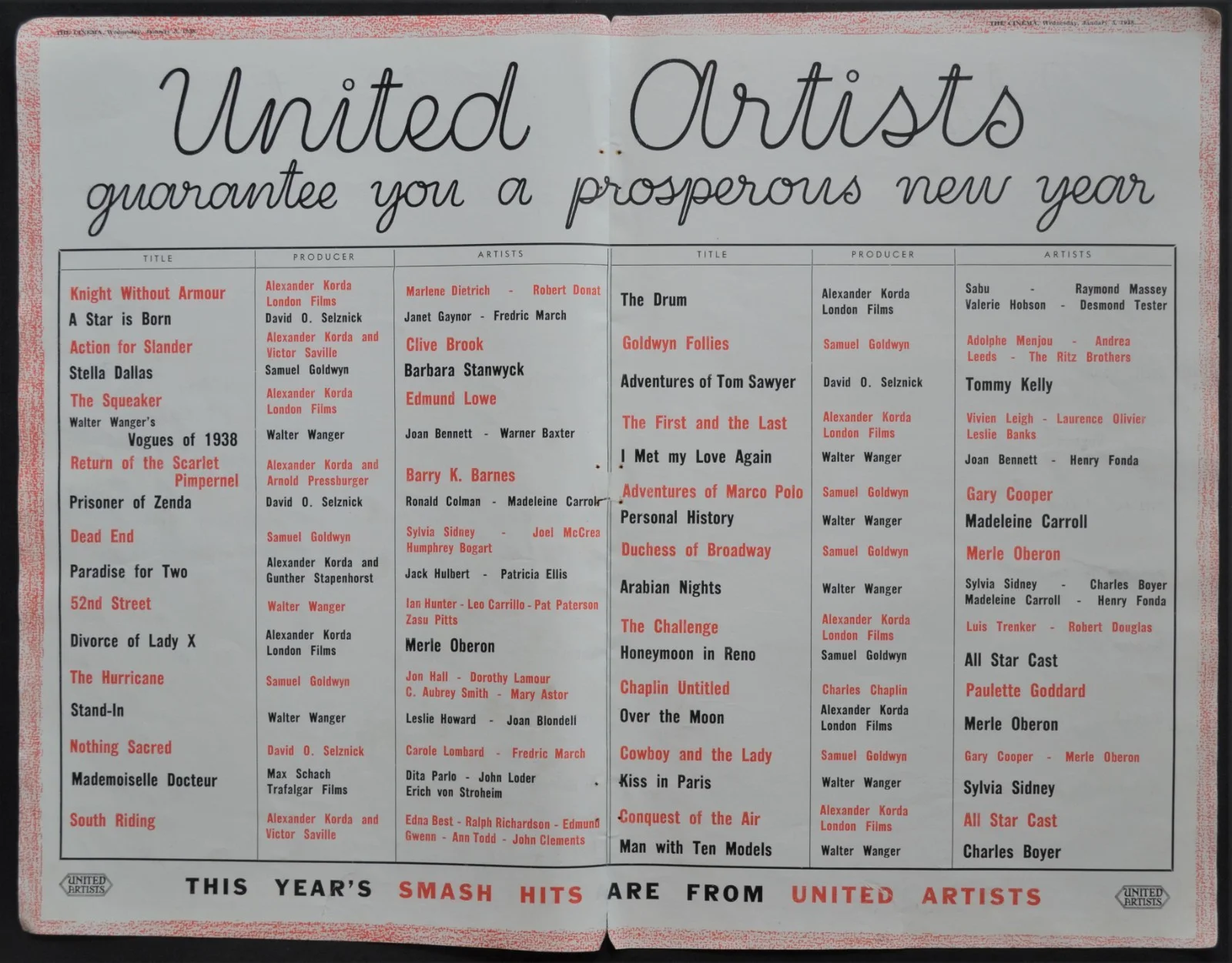 UNITED ARTISTS 1938 Knight Without Armour, Dead End, The Hurricane TRADE ADVERT, изображение 3