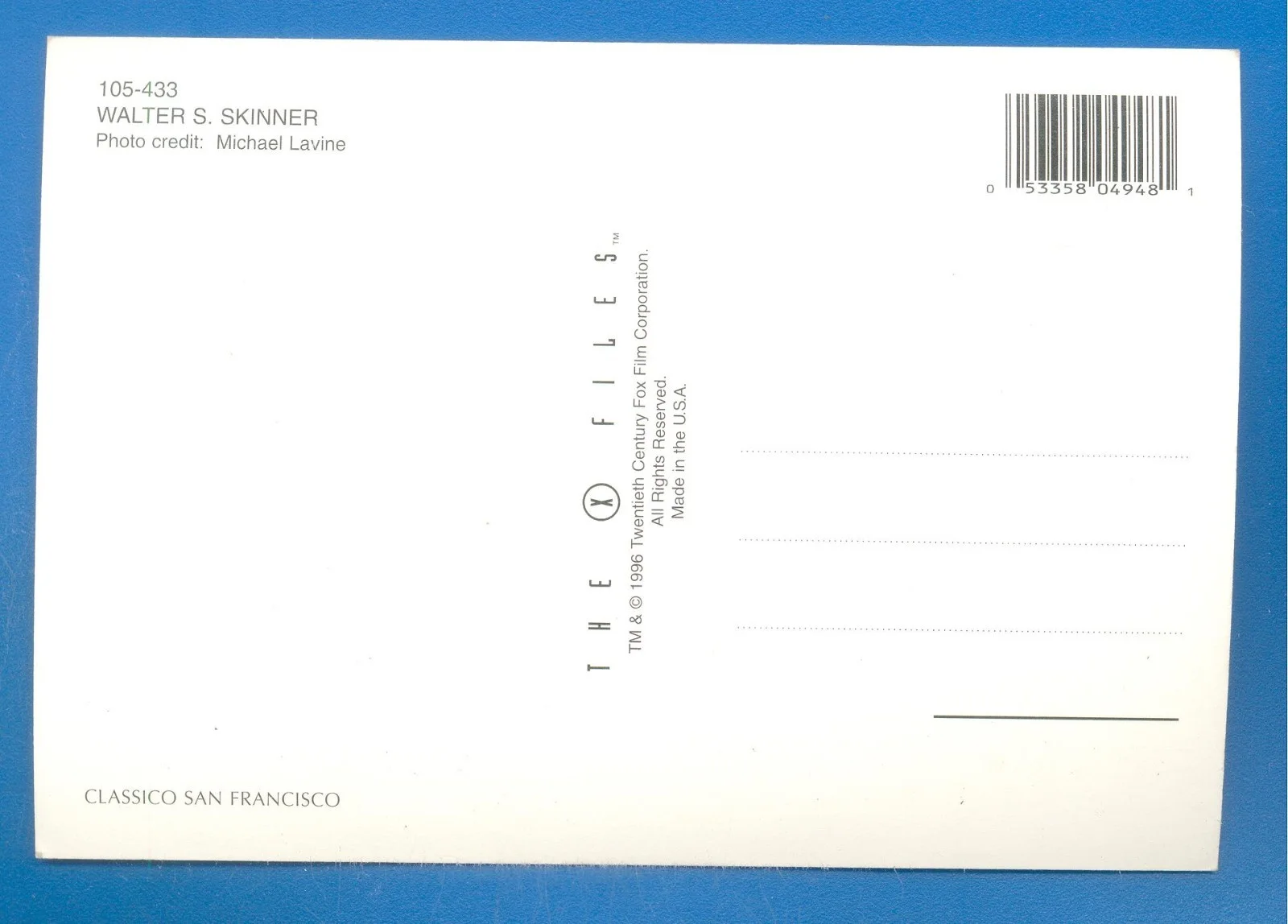 WALTER S.SKINNER.X-FILES POSTCARD, image 2