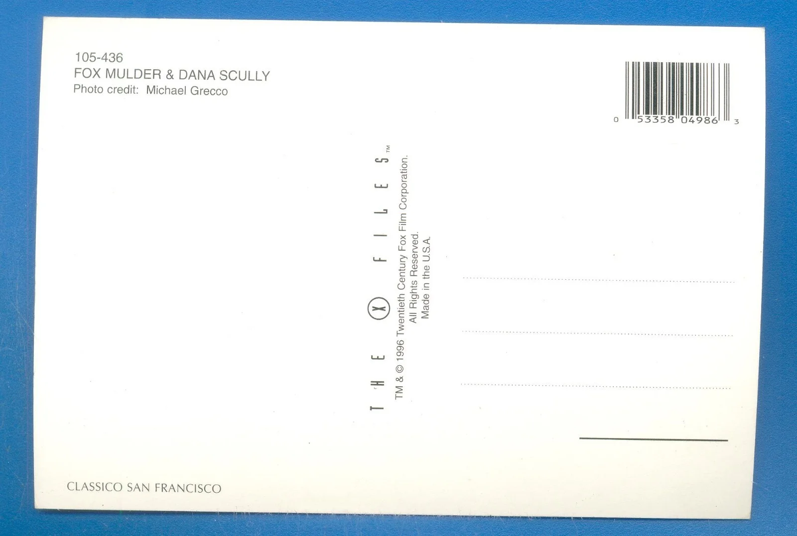 FOX MULDER & DANA SCULLY.X-FILES POSTCARD (D), image 2