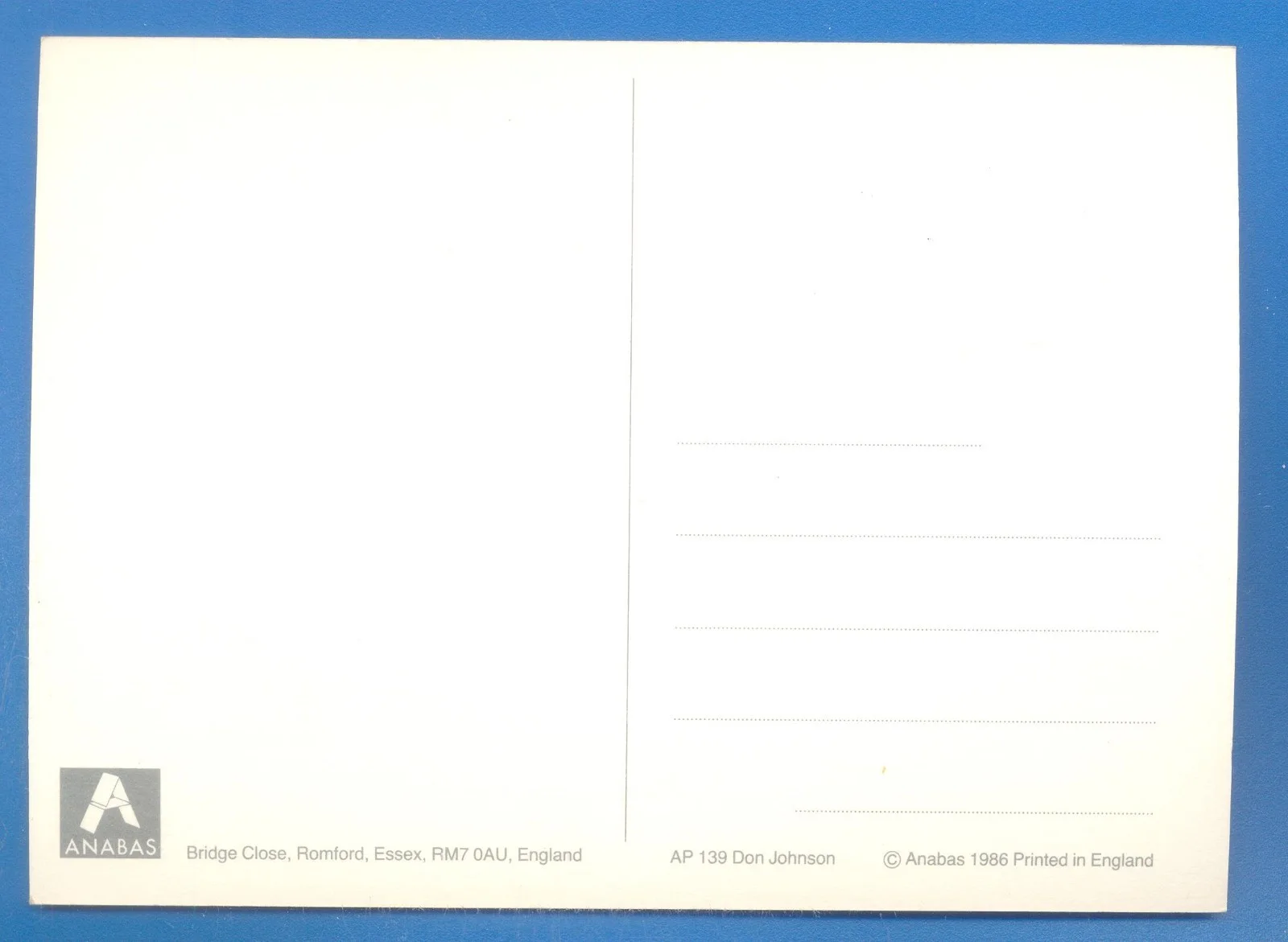 DON JOHNSON.POSTCARD PUBLISHED 1986.SIZE 17 x 12cms, image 2