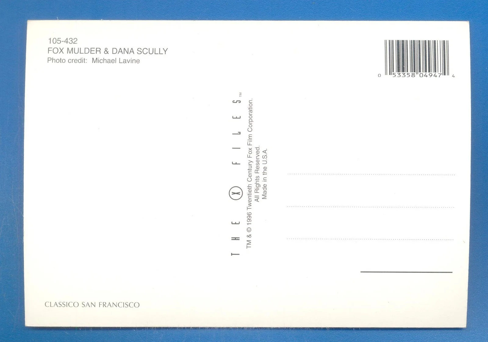 FOX MULDER & DANA SCULLY.X-FILES POSTCARD, image 2