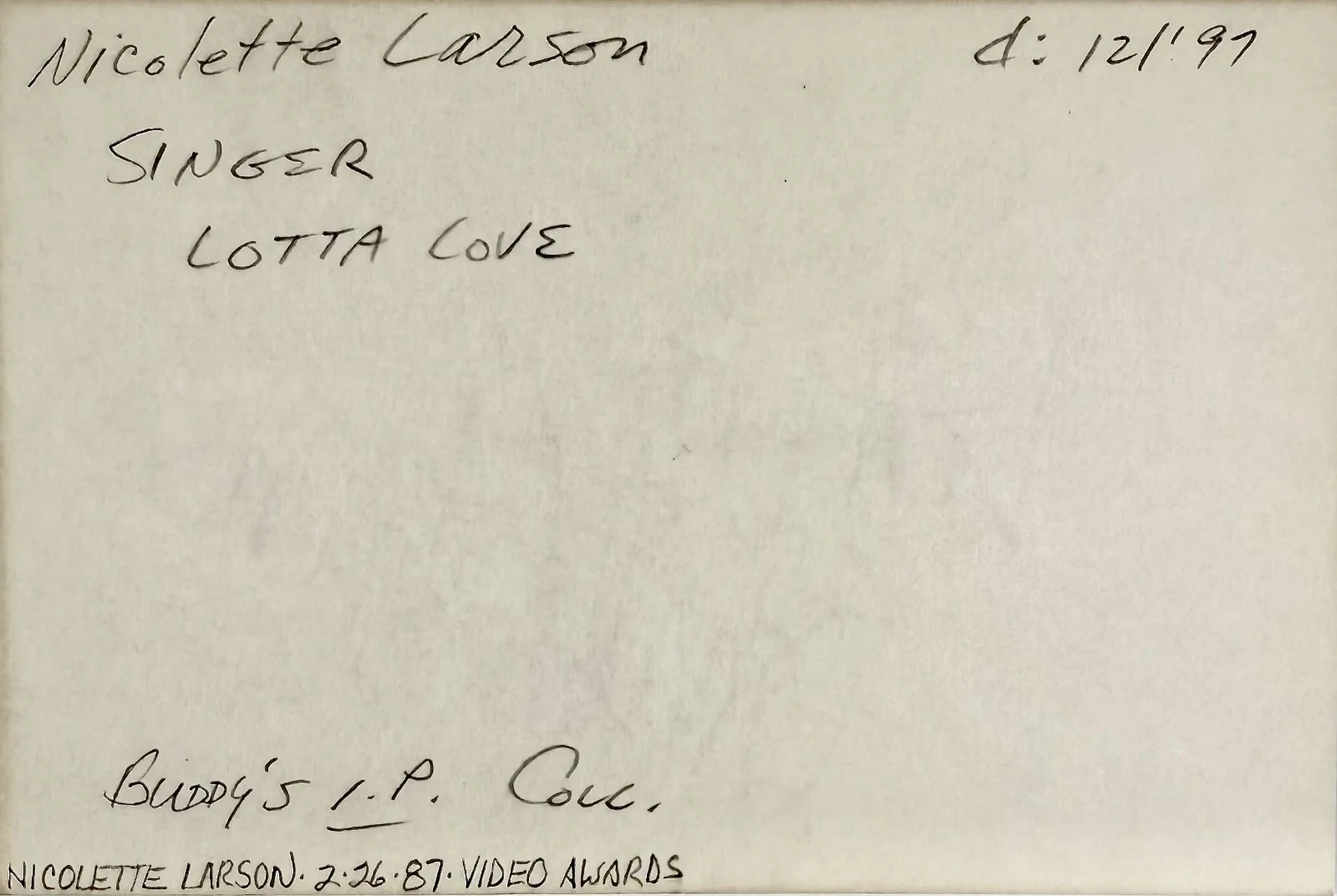 NICOLETTE LARSON Signed Autographed 4"x 6" INDEX CARD Hit Single LOTTA LOVE 1987, изображение 3