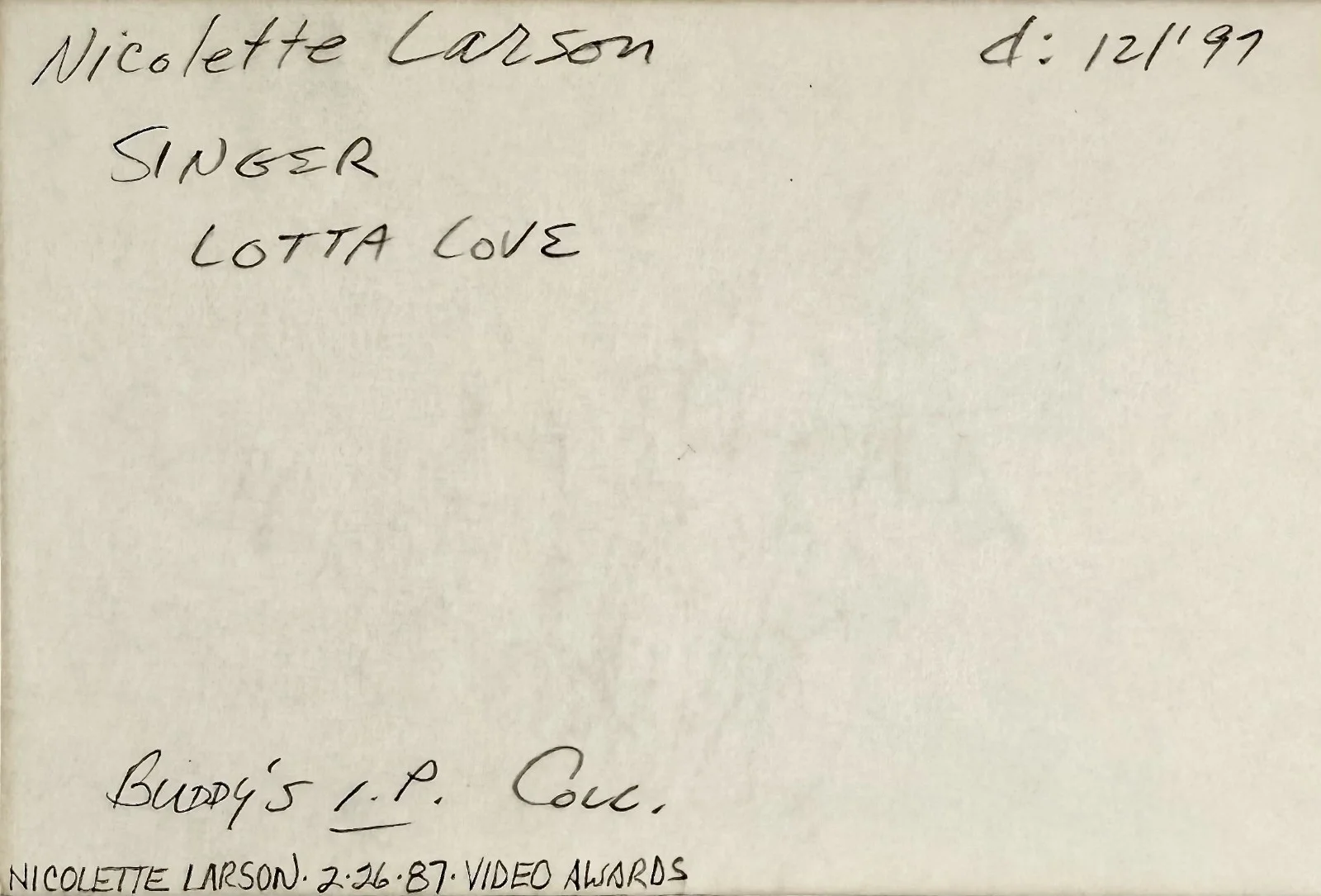 NICOLETTE LARSON Signed Autographed 4"x 6" INDEX CARD Hit Single LOTTA LOVE 1987, изображение 5