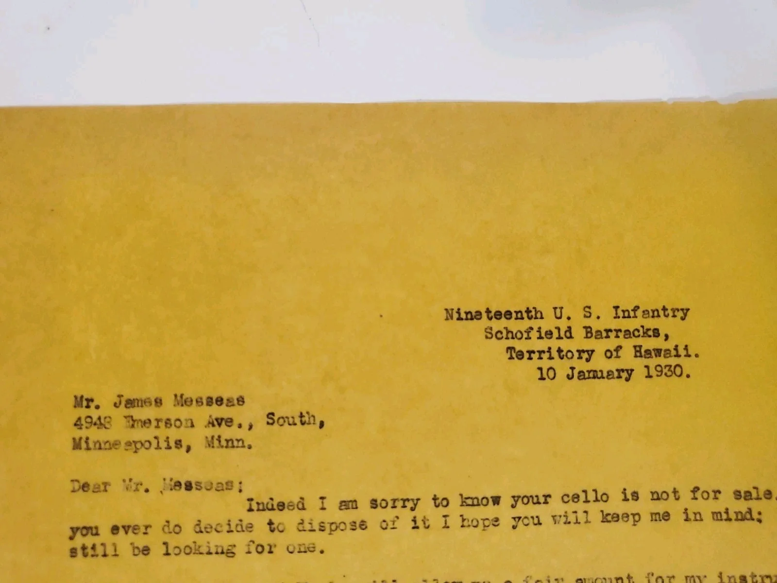 James Messeas Dutch Cellist 1930 Handwritten Signed Letter del Gesu Cello, image 2