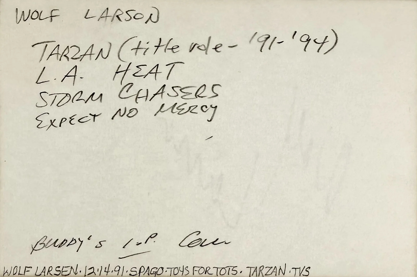 Wolf Larson — WOLF LARSON Signed Autograph 4x6 INDEX CARD L.A. Heat Tracks of a Killer TARZAN, image 3