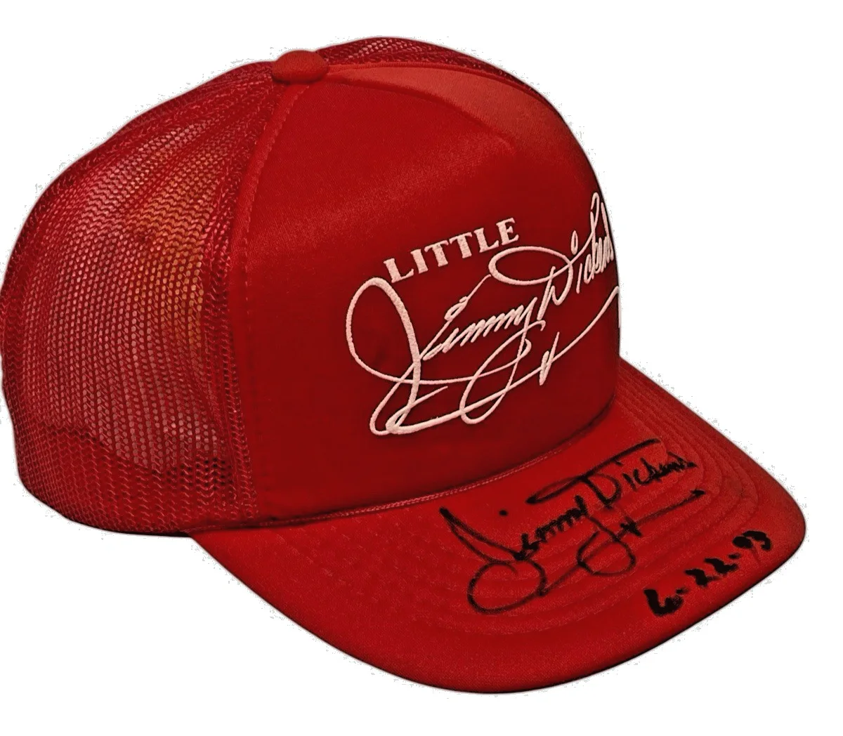 Little Jimmy Dickens Autographed Signed Red Trucker SnapBack Hat Cap 1993, изображение 2