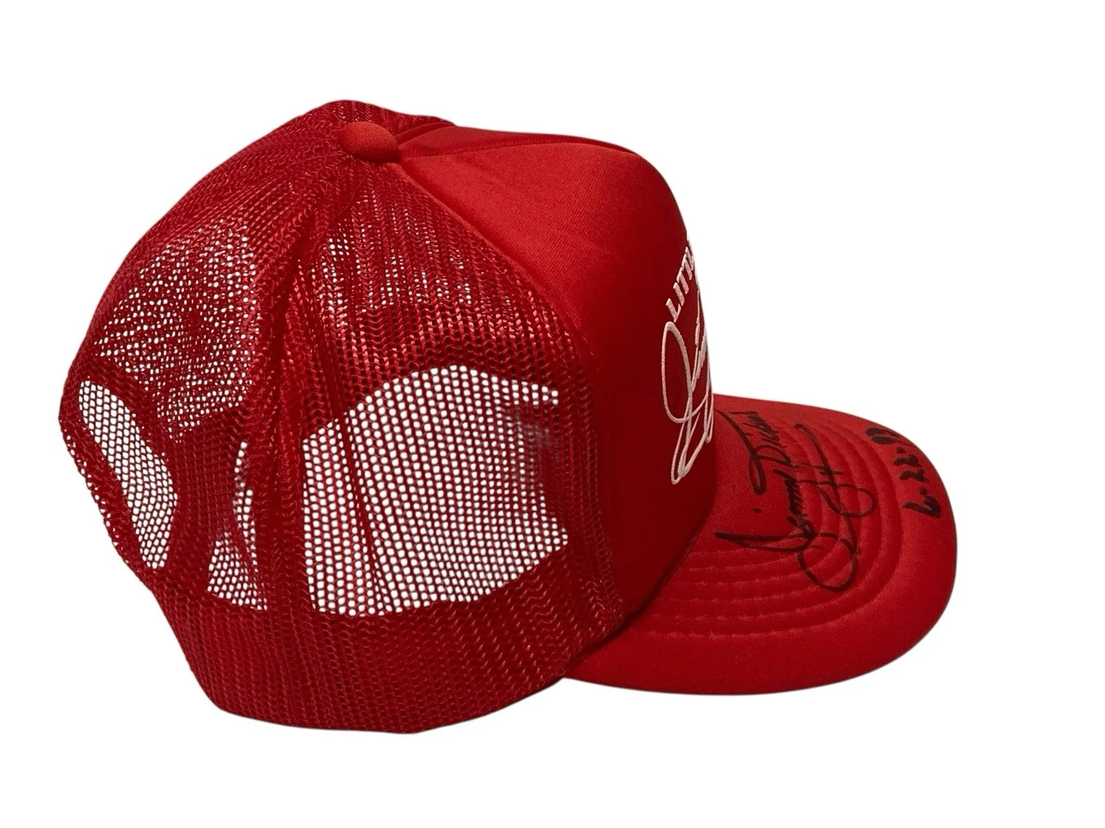 Little Jimmy Dickens Autographed Signed Red Trucker SnapBack Hat Cap 1993, изображение 3