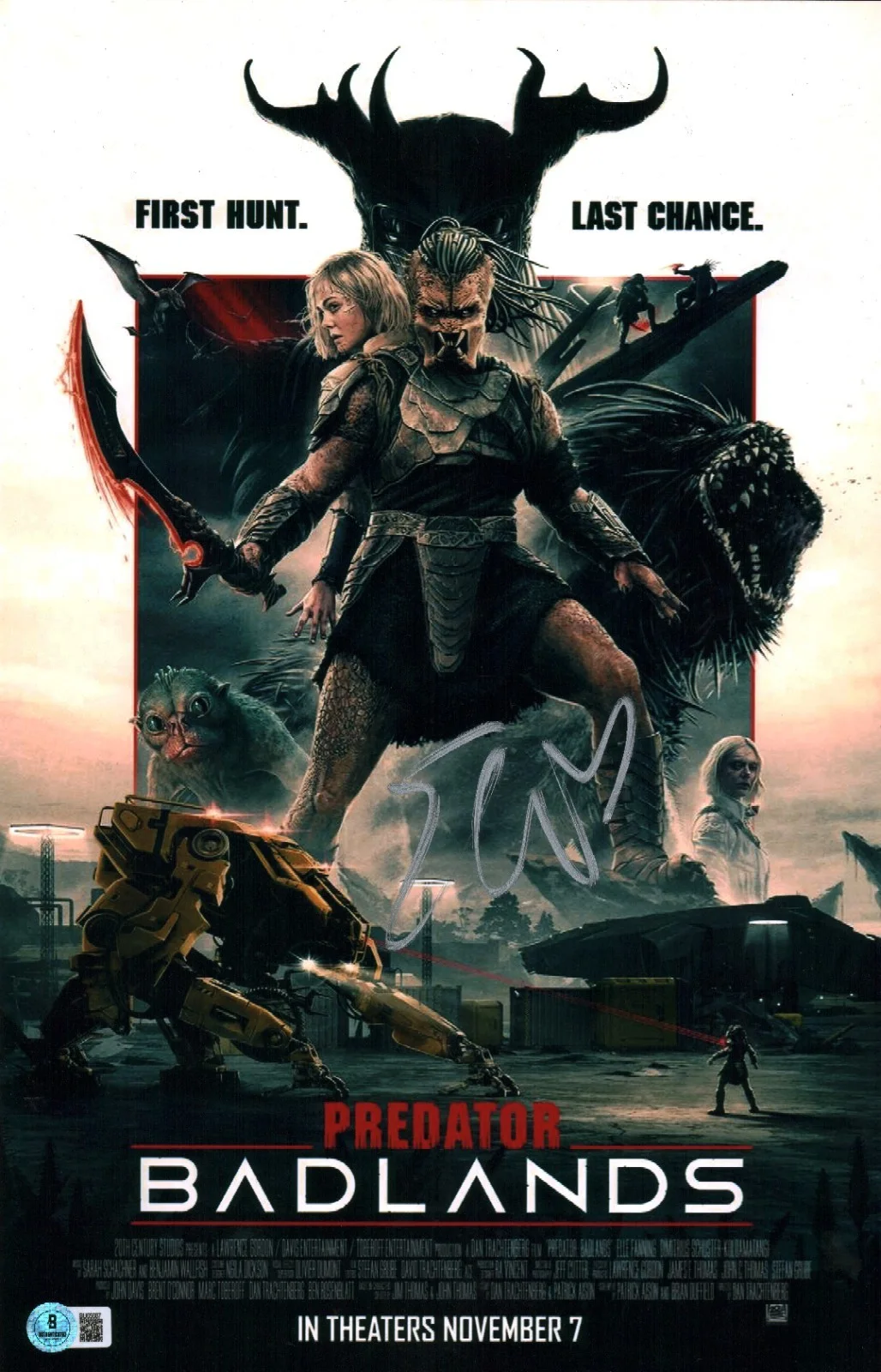 elle fanning — Elle Fanning Signed Autographed Predator Badlands Thia 11x17 Poster BAS COA