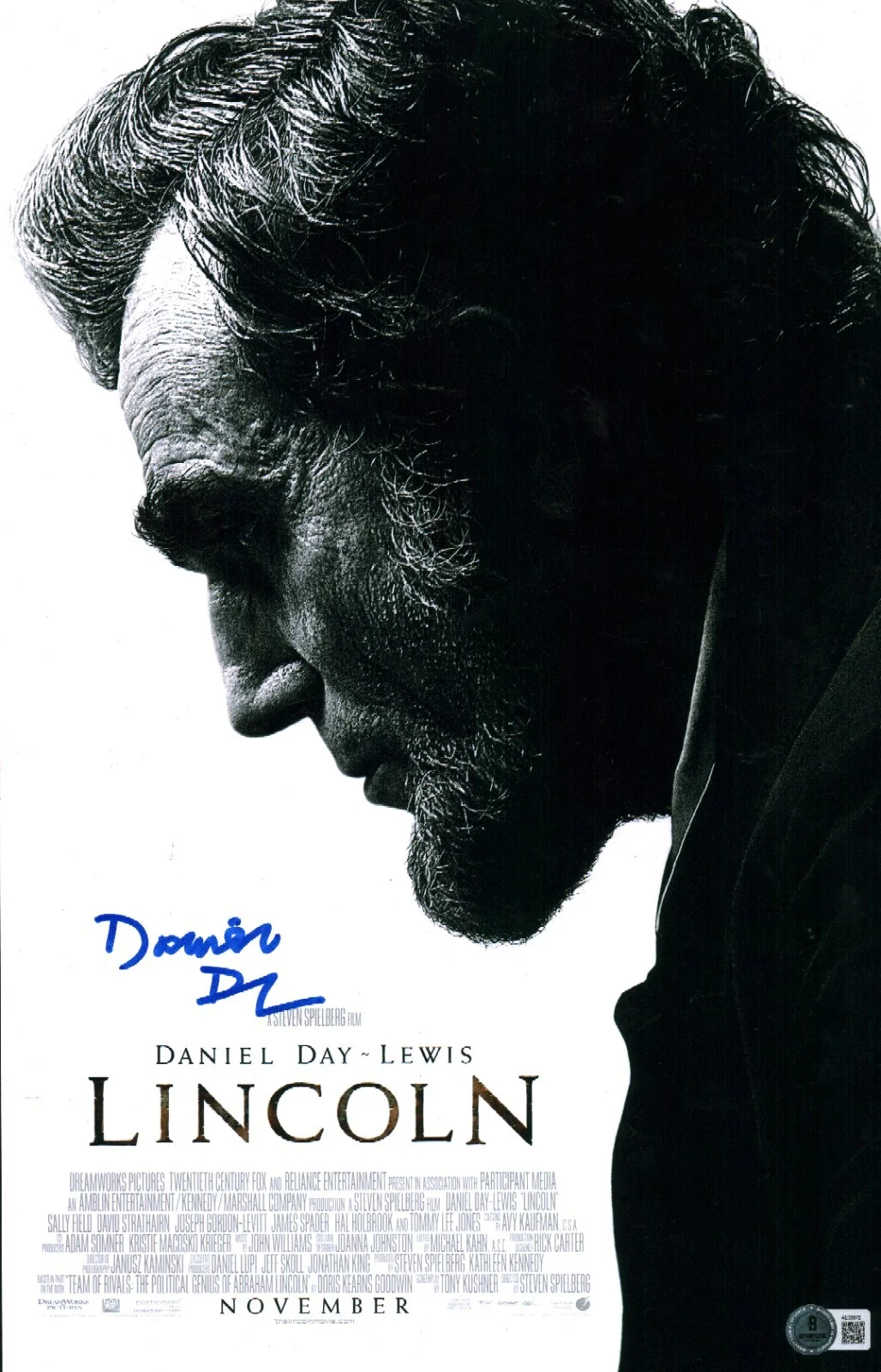 daniel day lewis — Daniel Day Lewis Signed Lincoln Steven Spielberg Movie 11x17 Photo BAS LOA COA