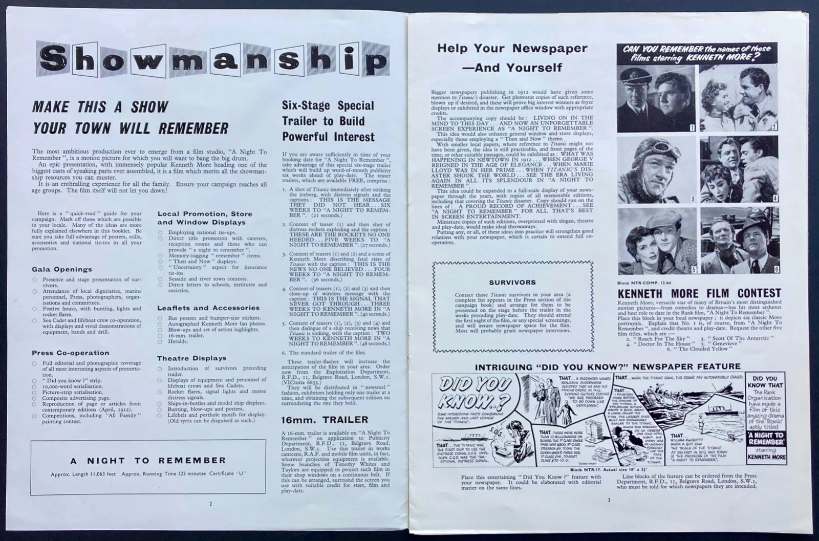 A Night to Remember ORIGINAL UK Press Campaign Book Kenneth More TITANIC 1958, image 2